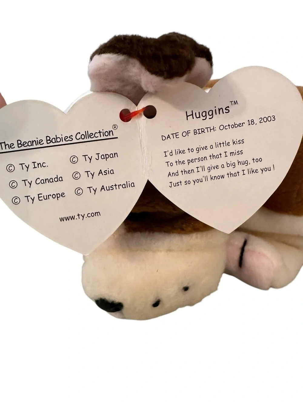 Ty Beanie Babies Huggins the Pitbull Dog Collectible Stuffed Animal Plush 2003